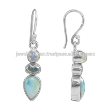 Natürliche Larimar und Multi Edelstein 925 Sterling Silber Ohrring Schmuck